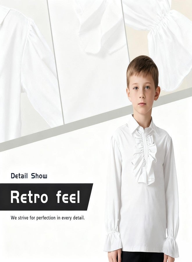 VZQI Boys Medieval Ruffled Long Sleeve Shirt Renaissance Costume Top for Kids Halloween Pirate Scottish Jacobite Short Tunic White 3'9''-4'3'' - Image 3